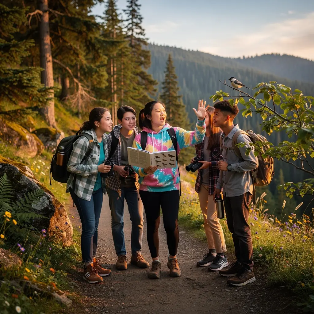 Фотография местного жителя, наблюдающего за редкими видами птиц в дикой природе.