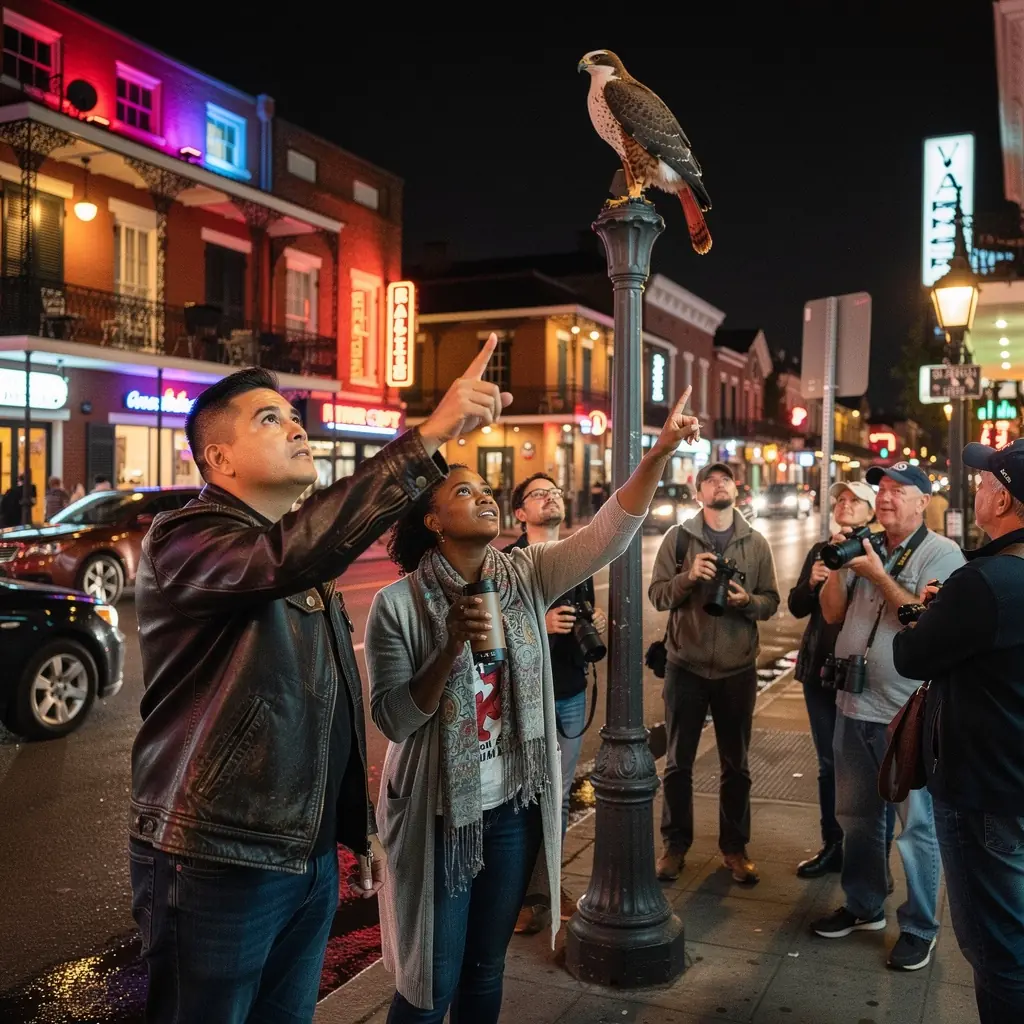 Пейзаж с тропическим лесом, где наблюдаются различные виды птиц в естественной среде.