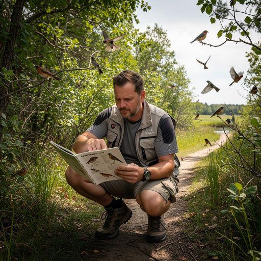 Снимок красивого пейзажа с горным фоном и летящими птицами.