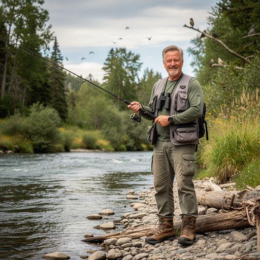 Путешественник, использующий бинокль для наблюдения за дикой природой.
